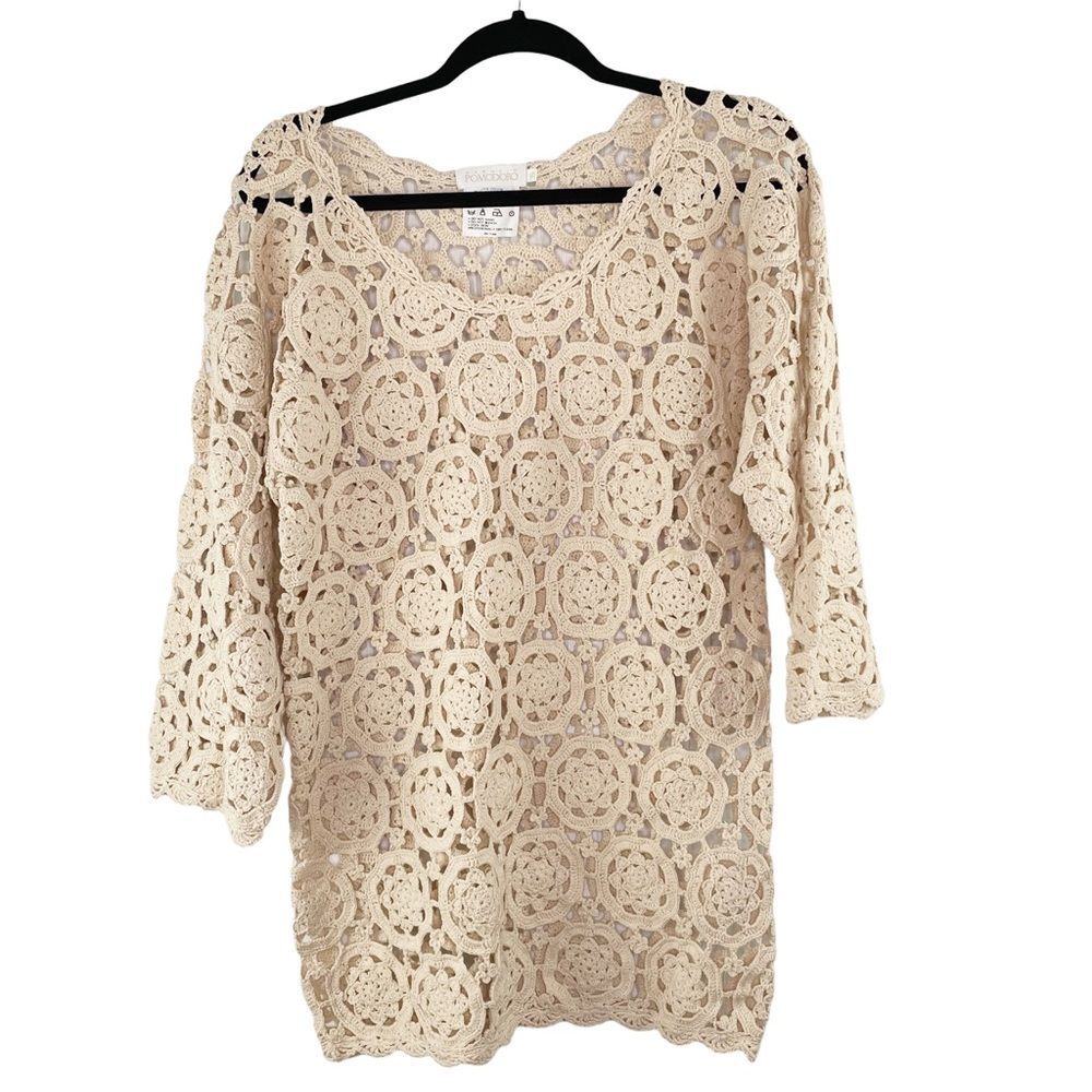 Carmelo Pomodoro Crochet Sweater Coastal Grandma Cotton Vintage Boho Small